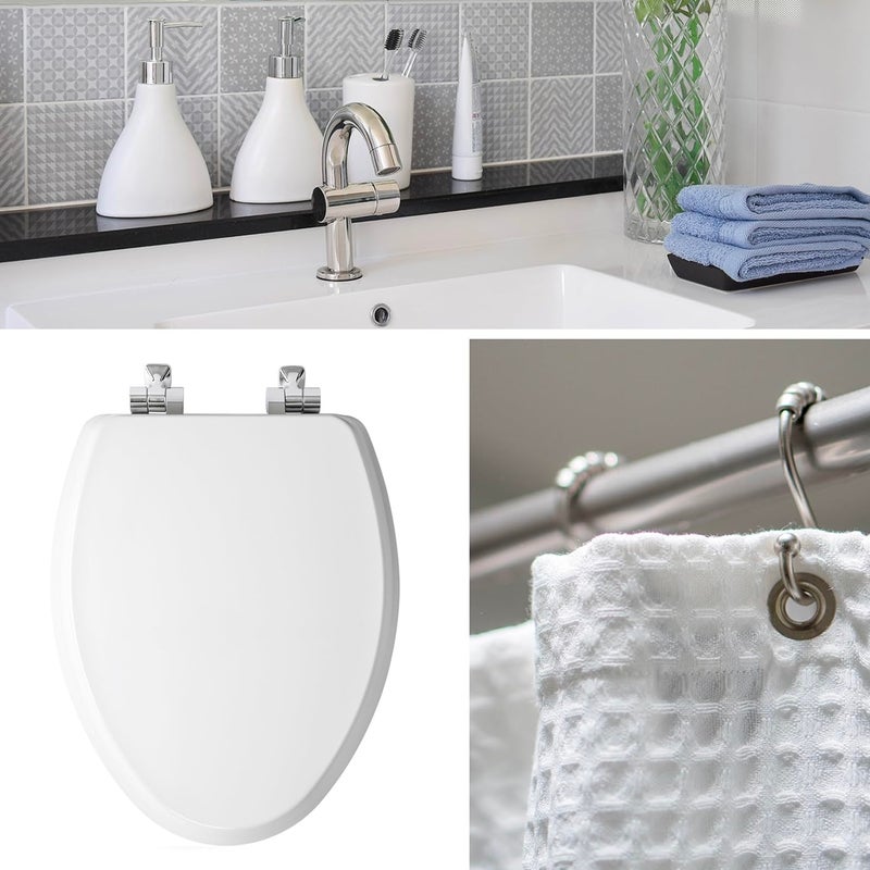 Mayfair Bennett Toilet Seat with Brushed Nickel Hinges, Slow Close Wood Seat, Secure Metal Hinges, Easy Install, Made in USA, Round, White - Image 4